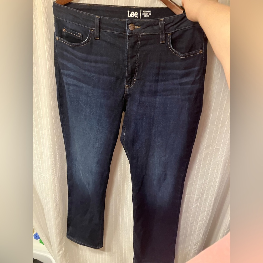 💙 Lee 💙 Mid Rise Denim Jeans Dark Blue regular fit straight leg women's size 18